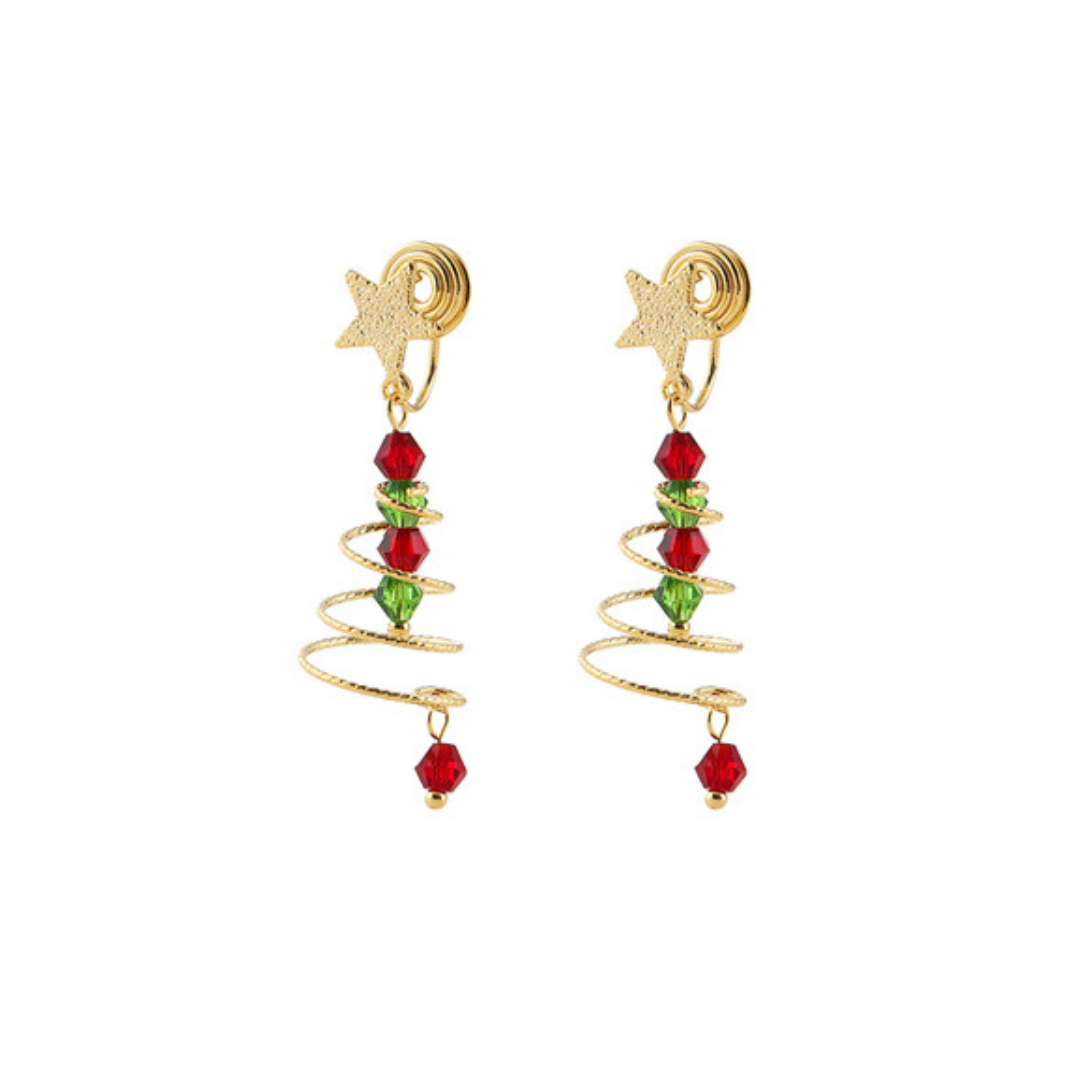 【新作|12/14(日)〜】スパイラルクリスマスツリーイヤリング【ノンホール(スプリングタイプ)】