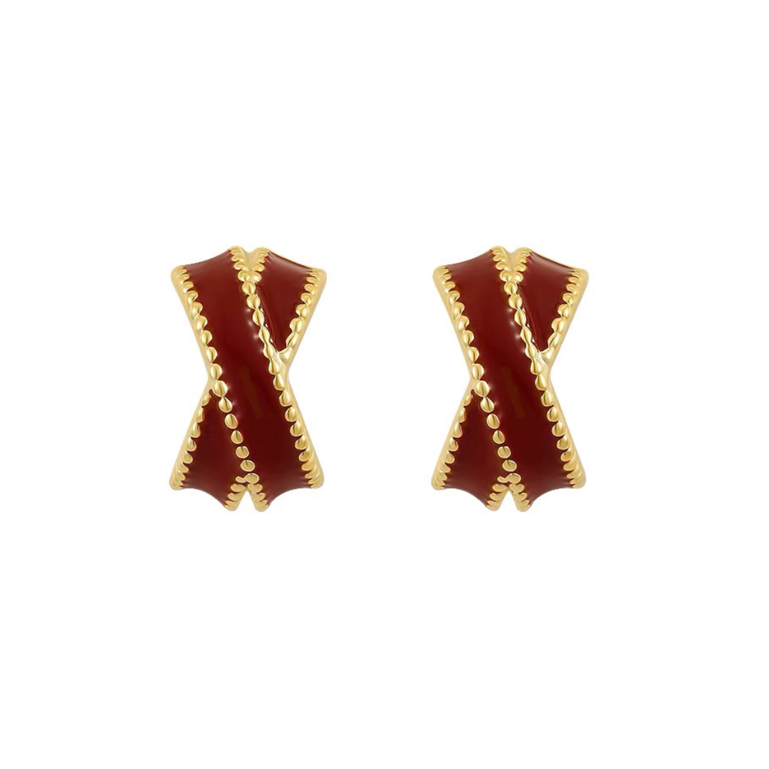 【新作|12/14(日)〜】ワインレッドクロスイヤリング【ノンホール(フラットタイプ)】