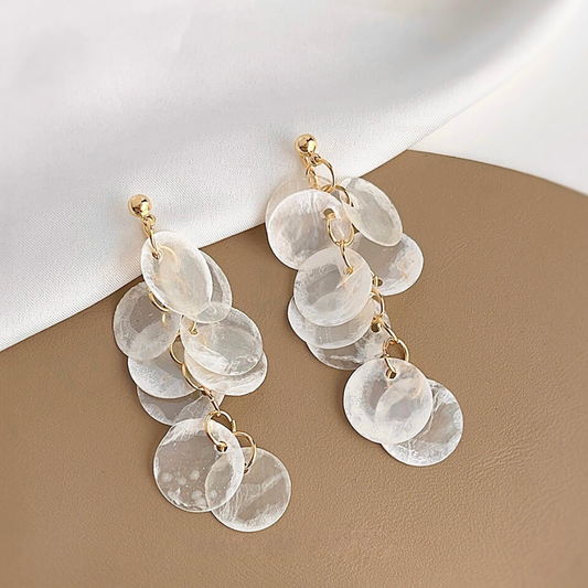 大ぶりシェルプレートイヤリング【ノンホール(スプリングタイプ)】