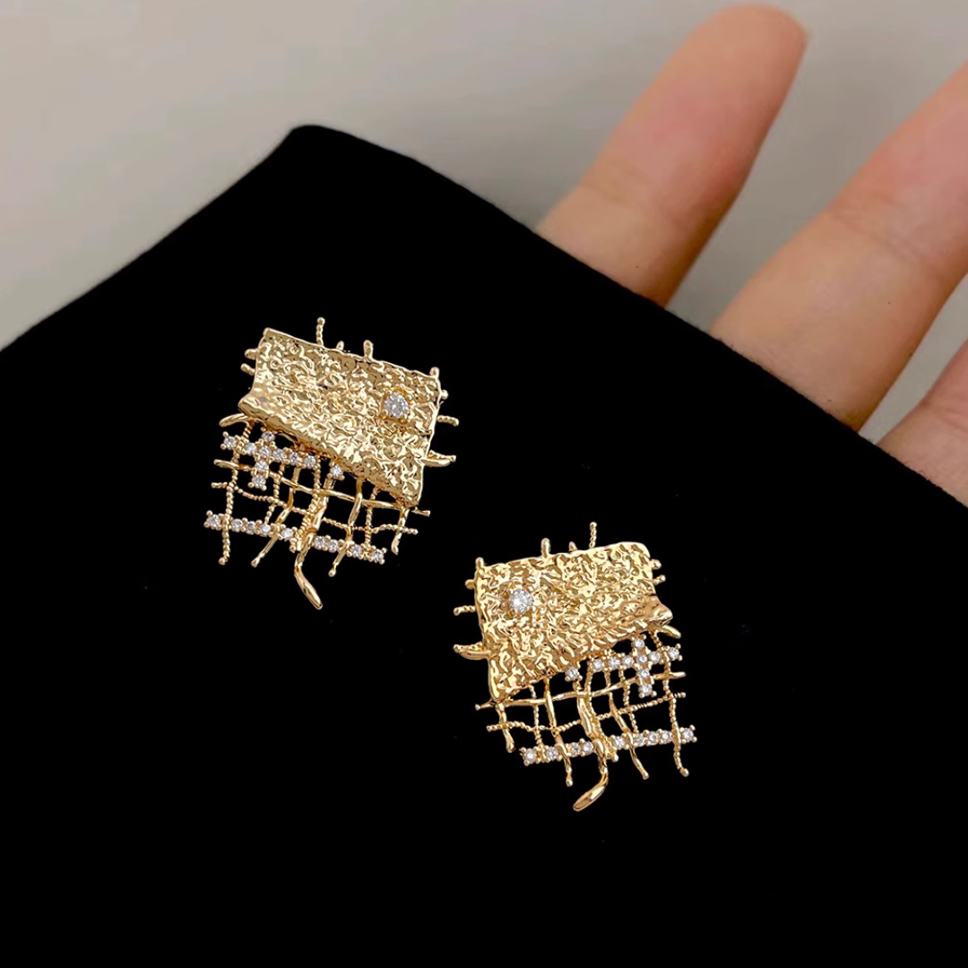 クラフトテクスチャー&メッシュイヤリング【ノンホール(スプリングタイプ)】