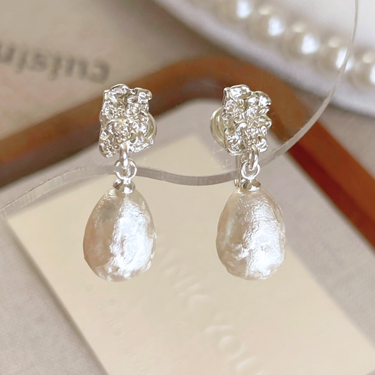 パヴェ&ドロップパール イヤリング【ノンホール(フラットタイプ)】