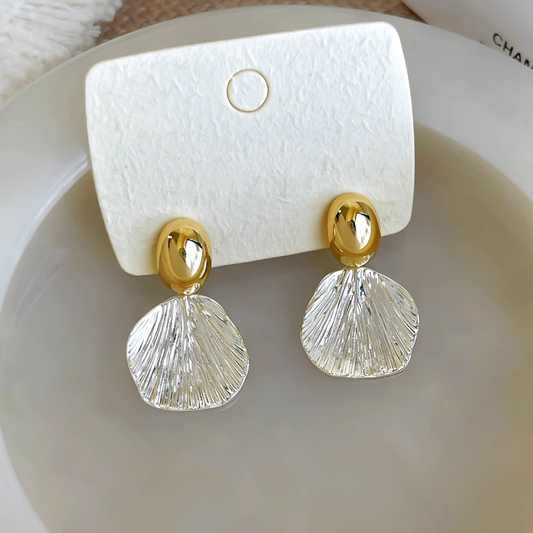 コンビカラー&ウェーブプレートイヤリング【ノンホール(フラットタイプ)】