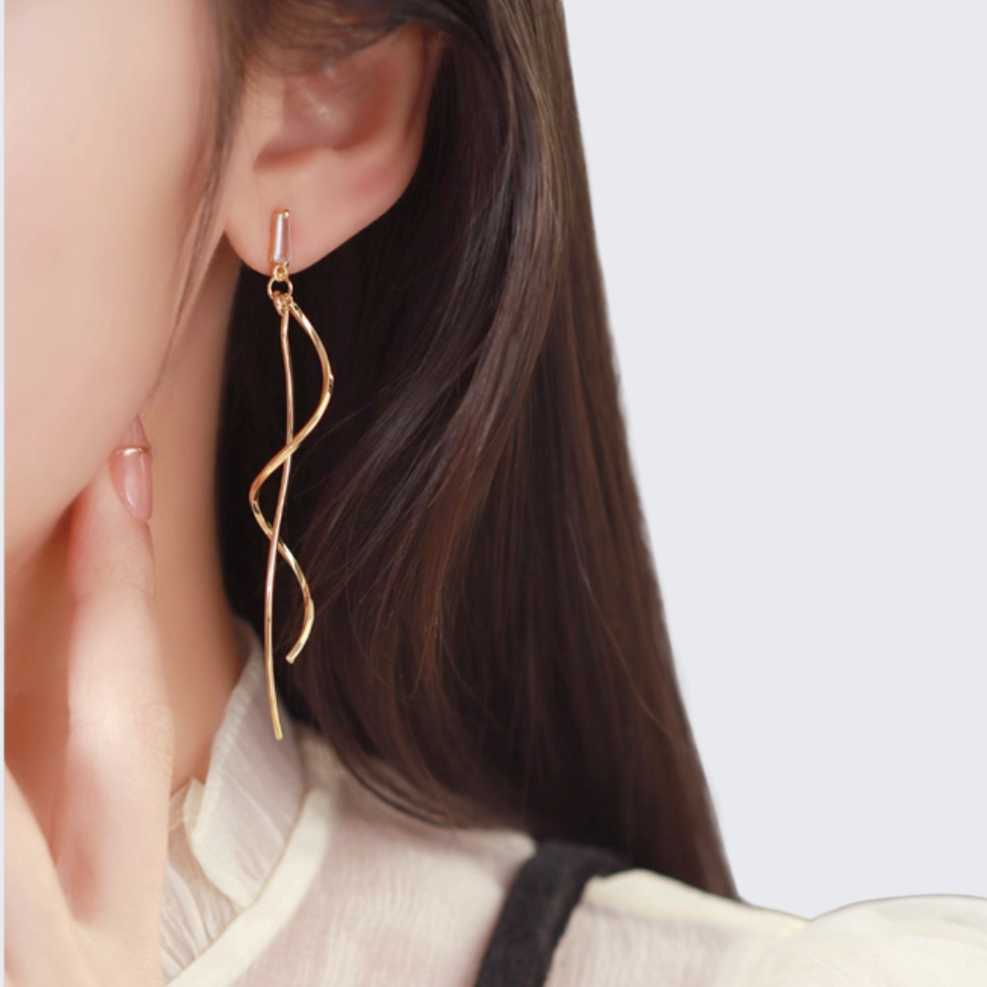 【予約販売|10/30(木)〜発送】ダブルウェーブライン ロングイヤリング【ノンホール(フラットタイプ)】