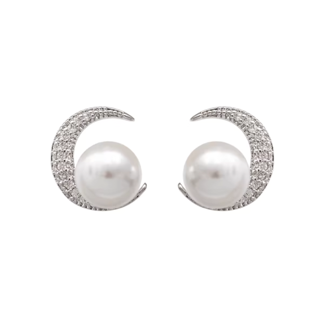 ムーン×パール イヤリング【ノンホール（フラットタイプ）】