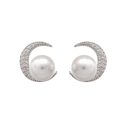 ムーン×パール イヤリング【ノンホール（フラットタイプ）】