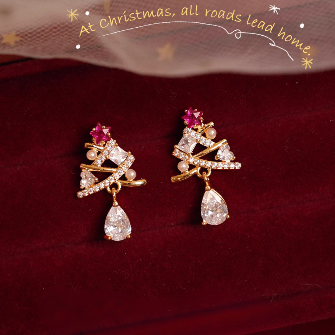 【新作｜12/14(日)〜】クリスマスツリージュエルイヤリング【ノンホール（フラットタイプ）】