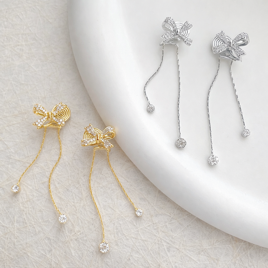 【新作｜3/25(水)〜】リボンロングスイングイヤリング【ノンホール（フラットタイプ）】