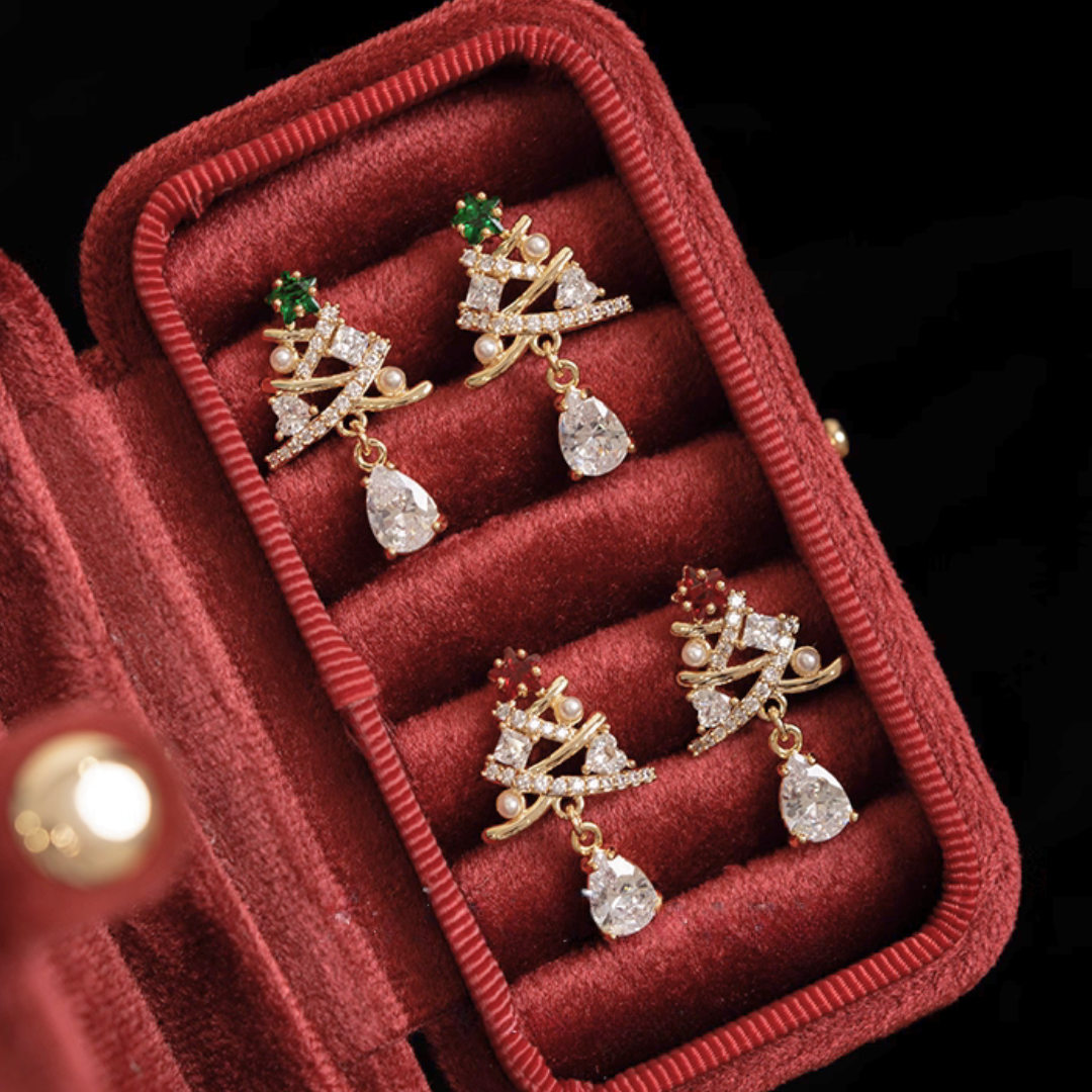 【新作｜12/14(日)〜】クリスマスツリージュエルイヤリング【ノンホール（フラットタイプ）】