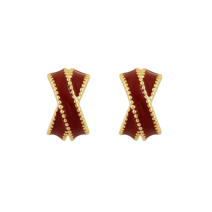 【新作｜12/14(日)〜】ワインレッドクロスイヤリング【ノンホール（フラットタイプ）】