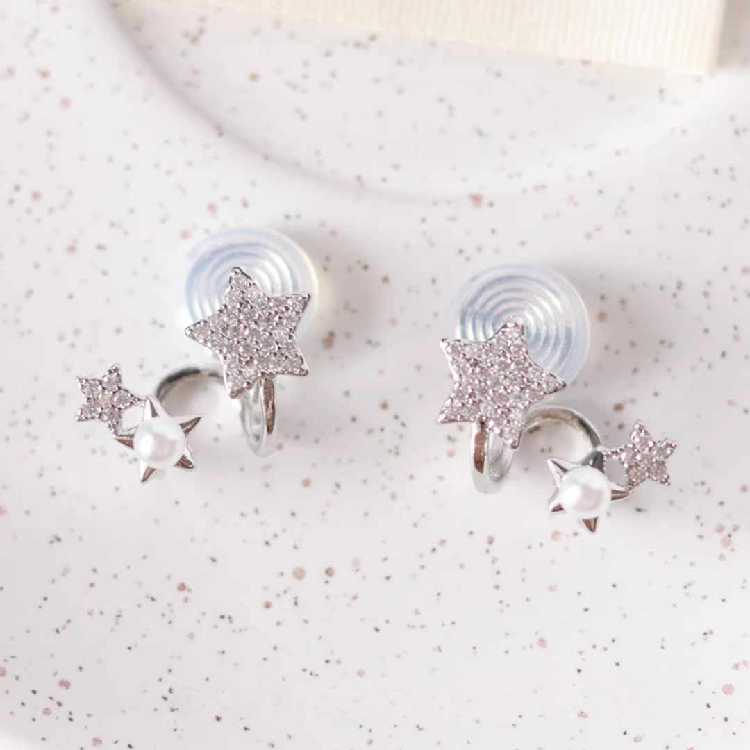 トリプルスターパールイヤリング【ノンホール（フラットタイプ）】