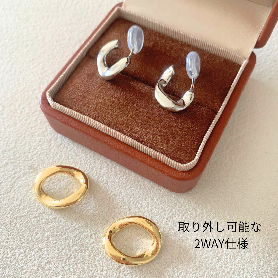 2WAYバイカラーリングイヤリング【ノンホール（フラットタイプ）】
