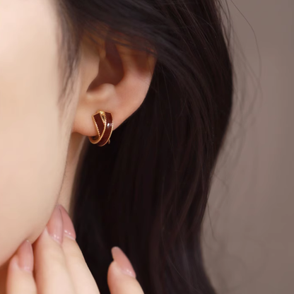 【新作｜12/14(日)〜】ワインレッドクロスイヤリング【ノンホール（フラットタイプ）】