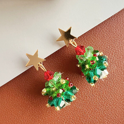 【新作｜12/14(日)〜】クリスマスツリービーズイヤリング【ノンホール（スプリングタイプ）】