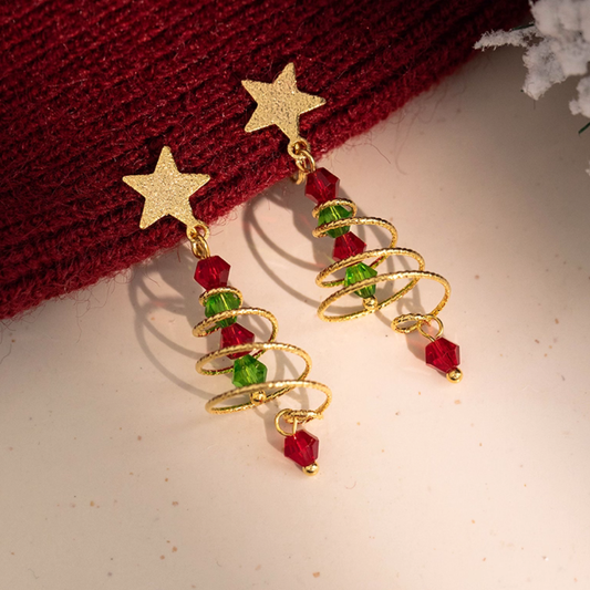 【新作｜12/14(日)〜】スパイラルクリスマスツリーイヤリング【ノンホール（スプリングタイプ）】