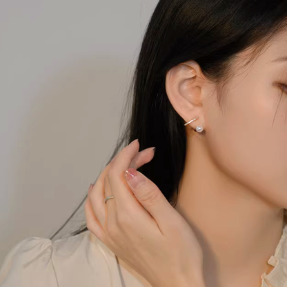 レイヤードパール＆ジルコニアイヤリング【ノンホール(フラットタイプ)】