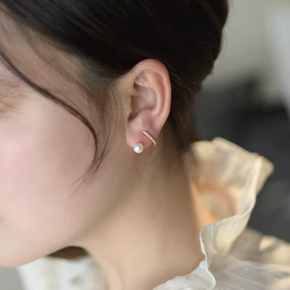 レイヤードパール＆ジルコニアイヤリング【ノンホール(フラットタイプ)】