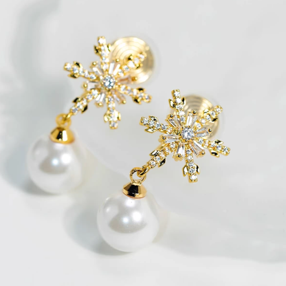 【新作｜12/14(日)〜】雪の結晶パールイヤリング【ノンホール（フラットタイプ）】