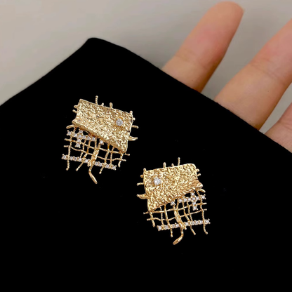 クラフトテクスチャー＆メッシュイヤリング【ノンホール(スプリングタイプ)】