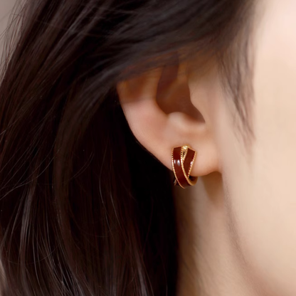 【新作｜12/14(日)〜】ワインレッドクロスイヤリング【ノンホール（フラットタイプ）】