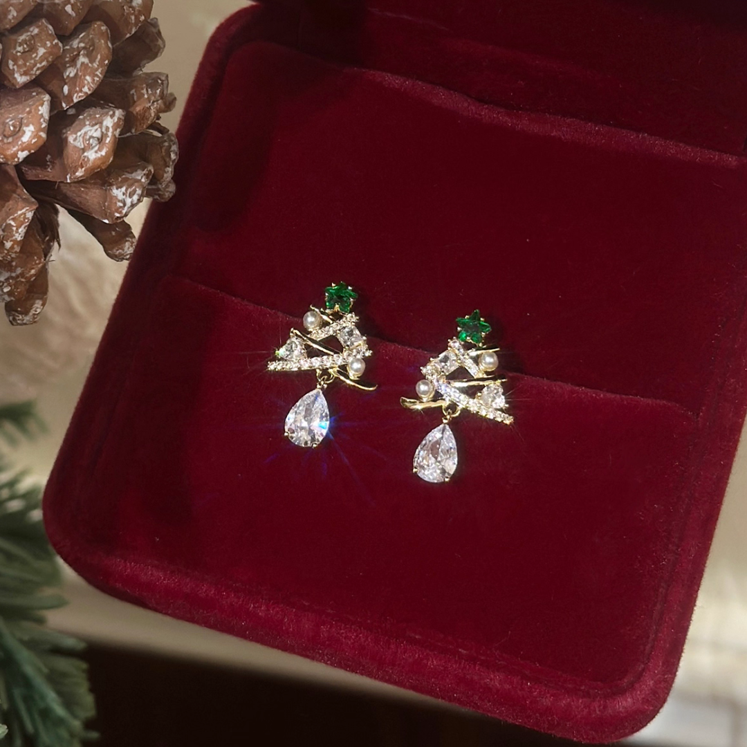 【新作｜12/14(日)〜】クリスマスツリージュエルイヤリング【ノンホール（フラットタイプ）】