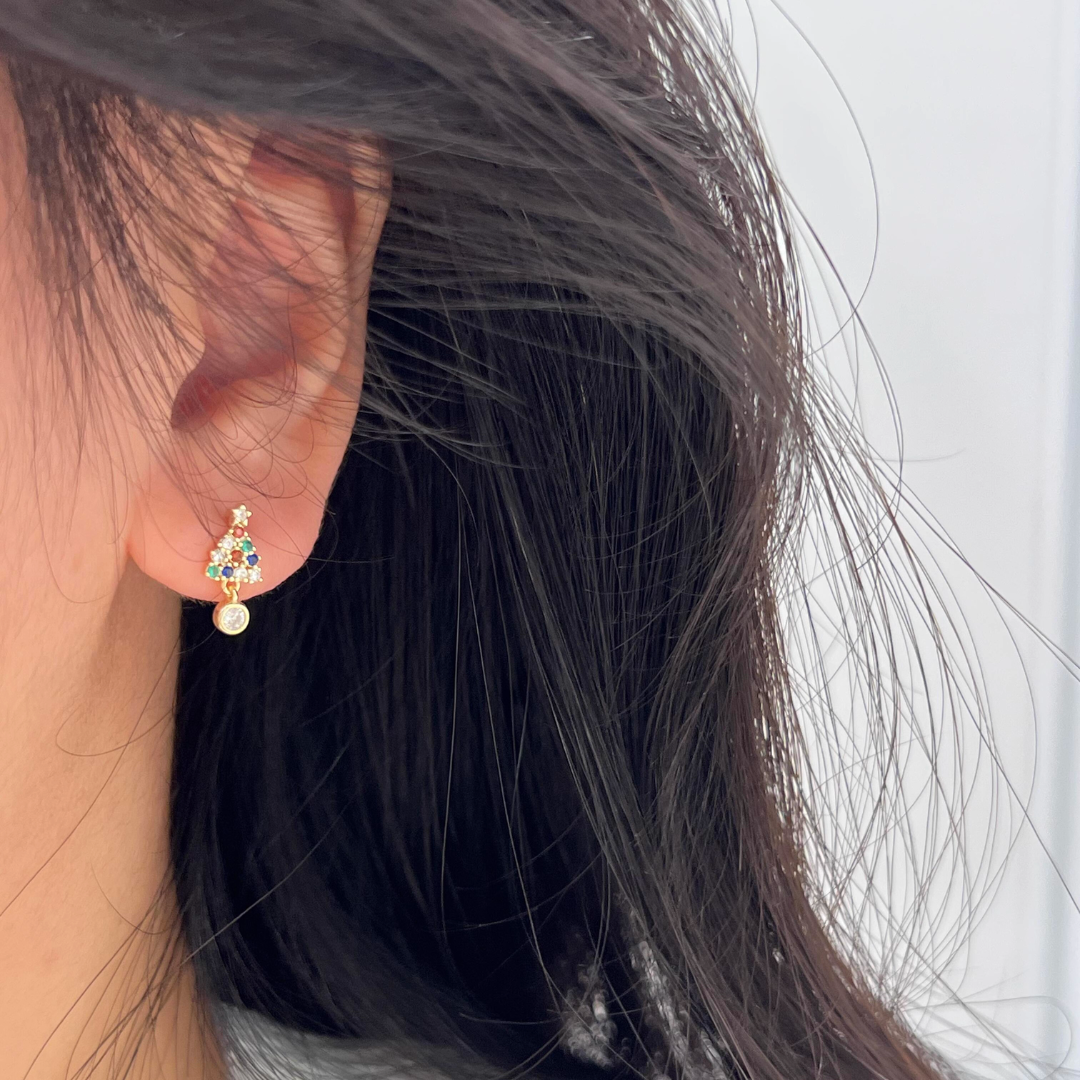 【新作｜12/14(日)〜】カラーストーンミニツリーイヤリング【ノンホール（フラットタイプ）】