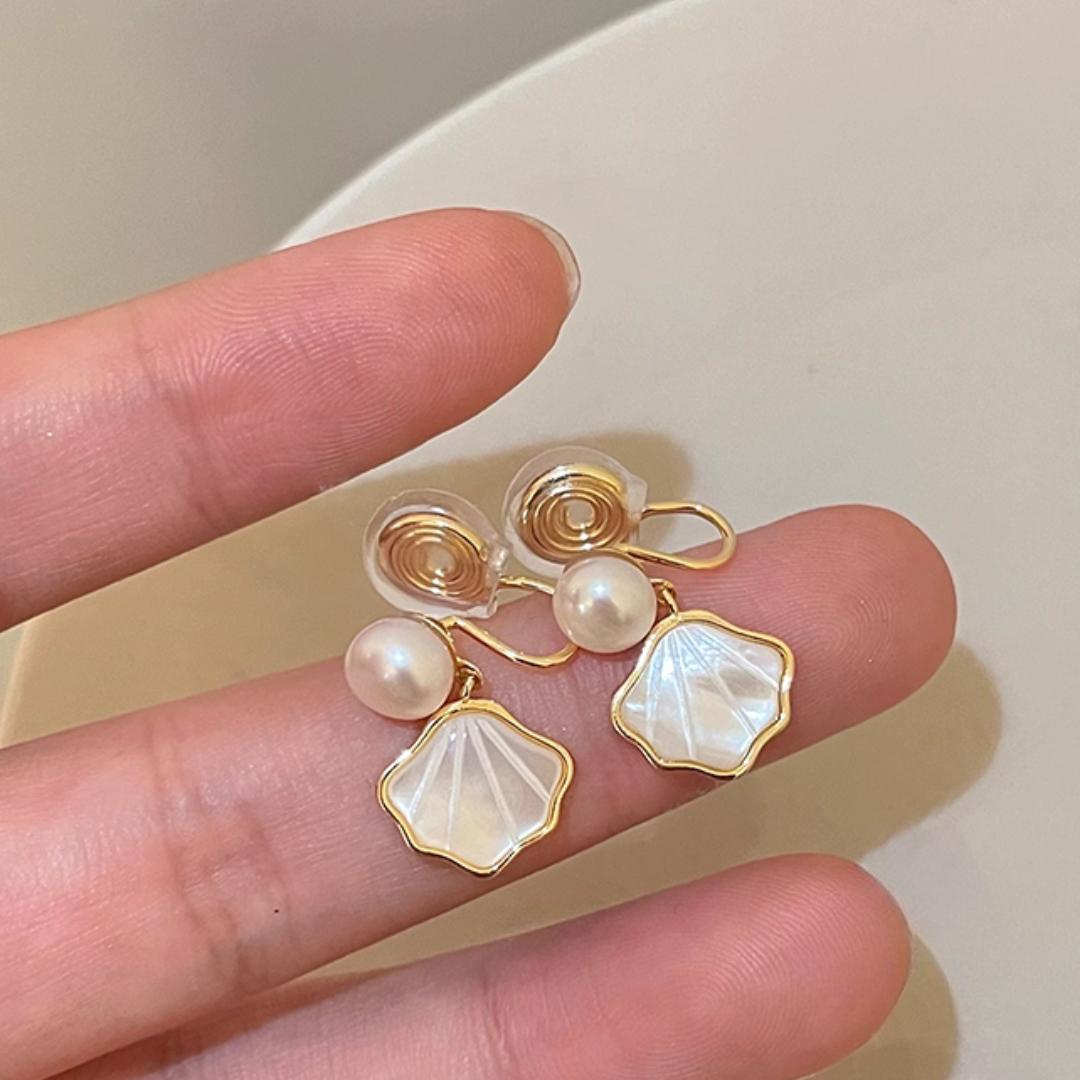 【新作｜12/3(月)〜】パール&シェルドロップイヤリング【ノンホール（フラットタイプ）】