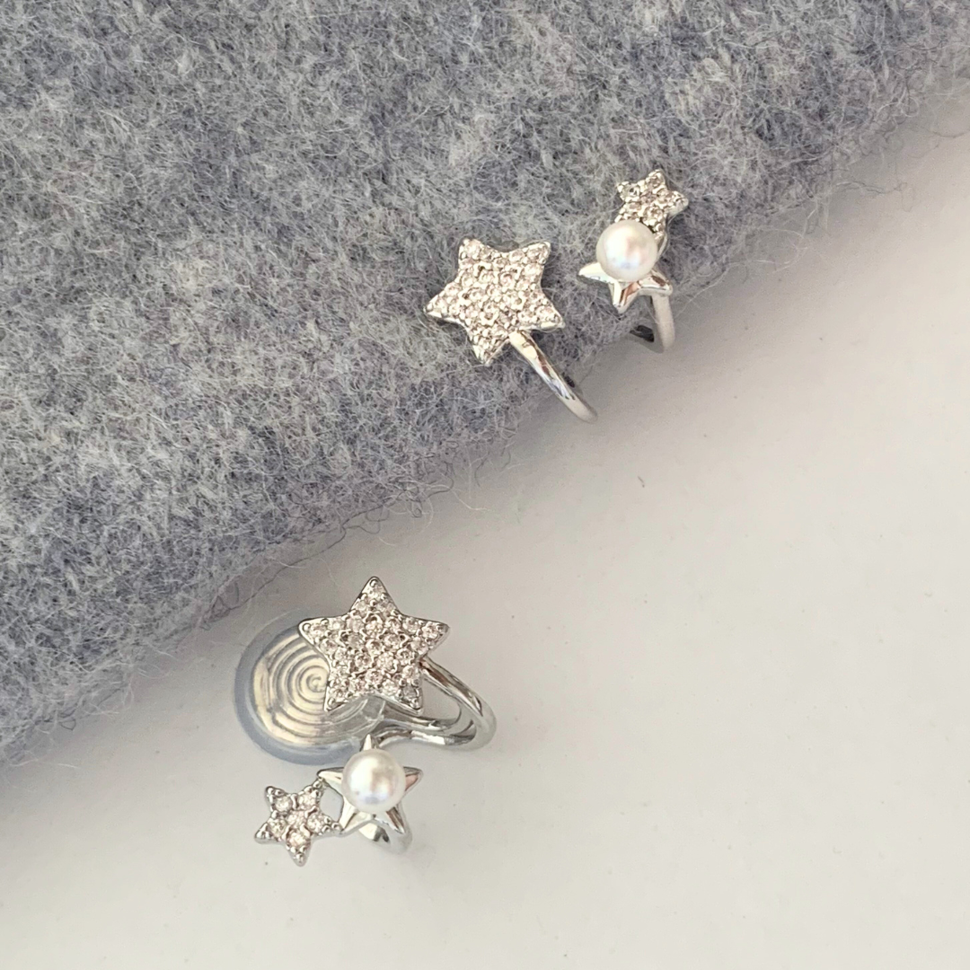 トリプルスターパールイヤリング【ノンホール（フラットタイプ）】