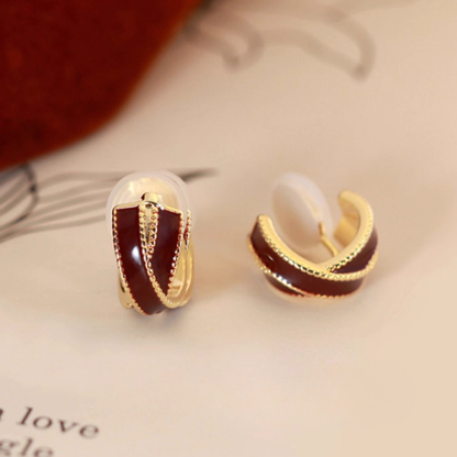 【新作｜12/14(日)〜】ワインレッドクロスイヤリング【ノンホール（フラットタイプ）】