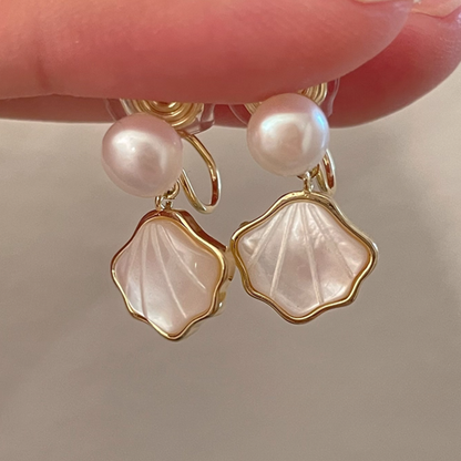 【新作｜12/3(月)〜】パール&シェルドロップイヤリング【ノンホール（フラットタイプ）】