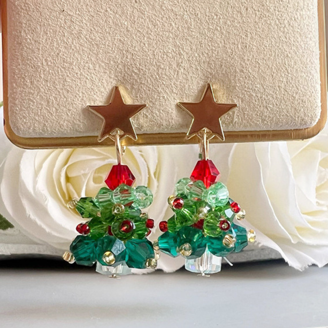【新作｜12/14(日)〜】クリスマスツリービーズイヤリング【ノンホール（スプリングタイプ）】