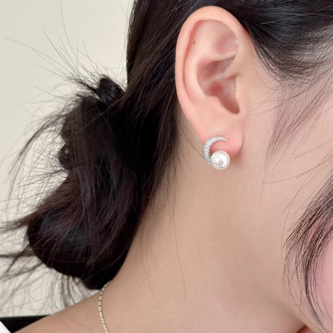 ムーン×パール イヤリング【ノンホール（フラットタイプ）】